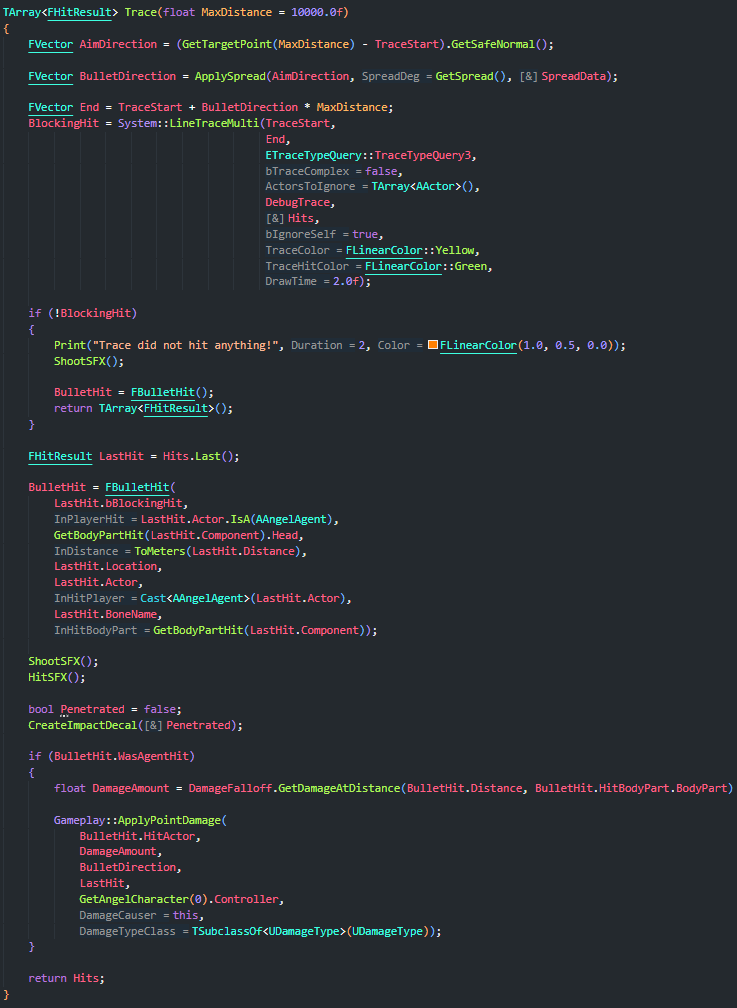 The Trace function in the AGunBase class in Angelscript. The Trace function in the AGunBase class in Angelscript.