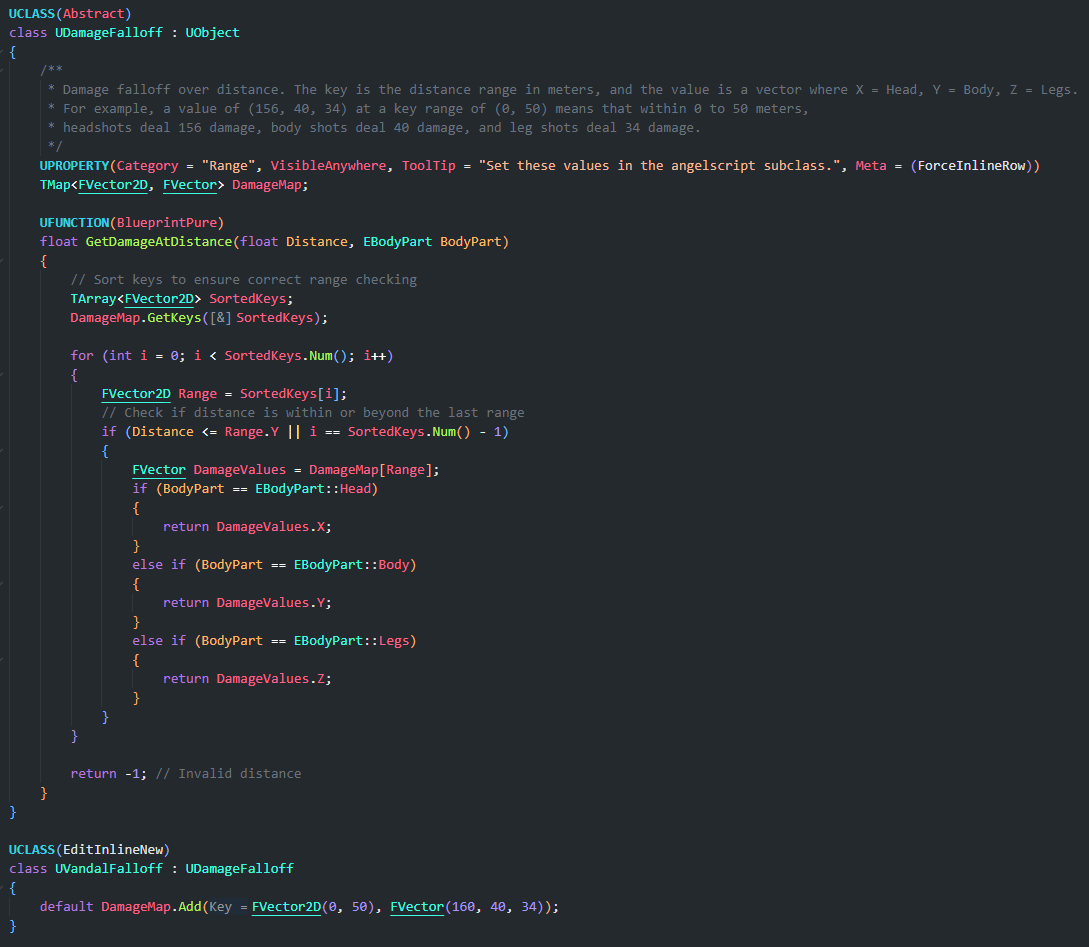 The UDamageFalloff class in Angelscript. The UDamageFalloff class in Angelscript.