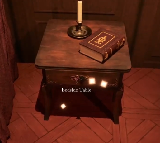 A table with particles indicating that the table is interactable. A table with particles indicating that the table is interactable.